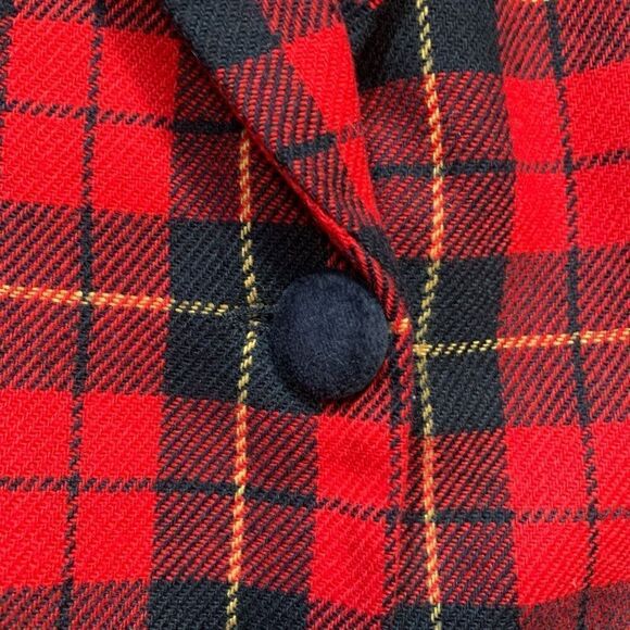 Vintage Petite Blazer Jacket Tailored Red Black Tartan Plaid Velvet Preppy 12 - Picture 8 of 9